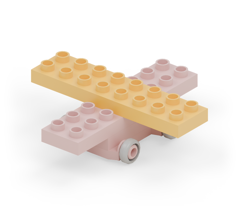 Turn the yellow long plate across the middle for the lower wing. It projects three stud columns to each side of the red spine.