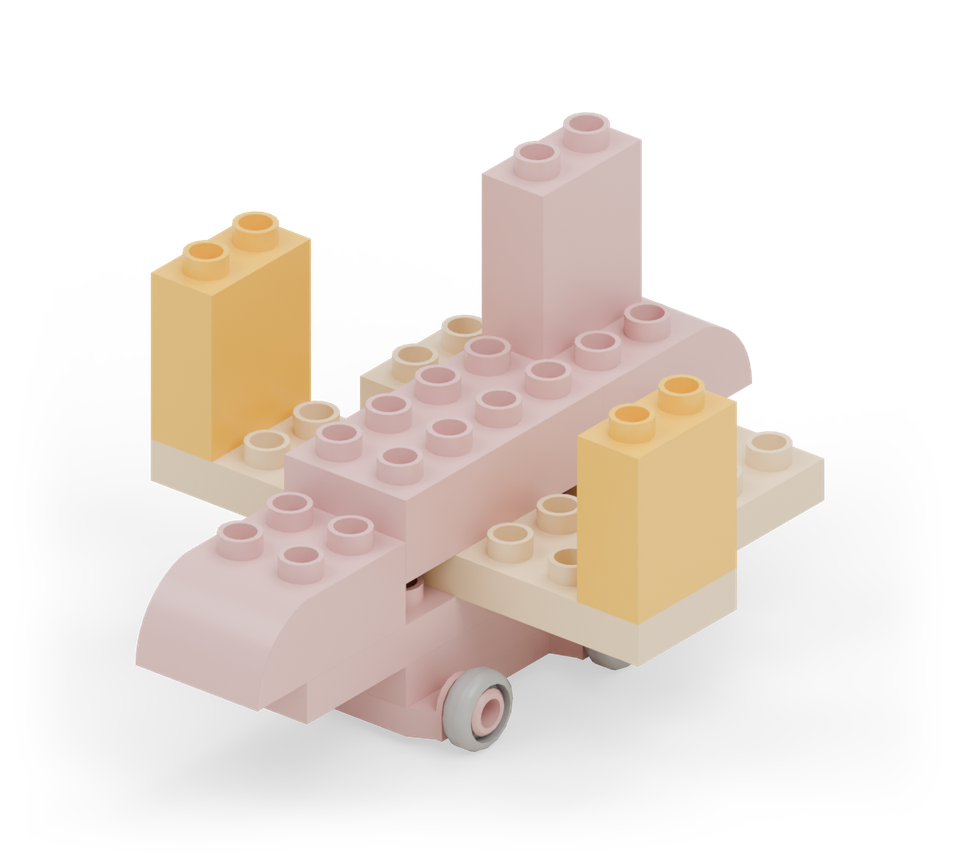 Stand a yellow wall brick at each end of the lower wing. These two struts support the upper wing.