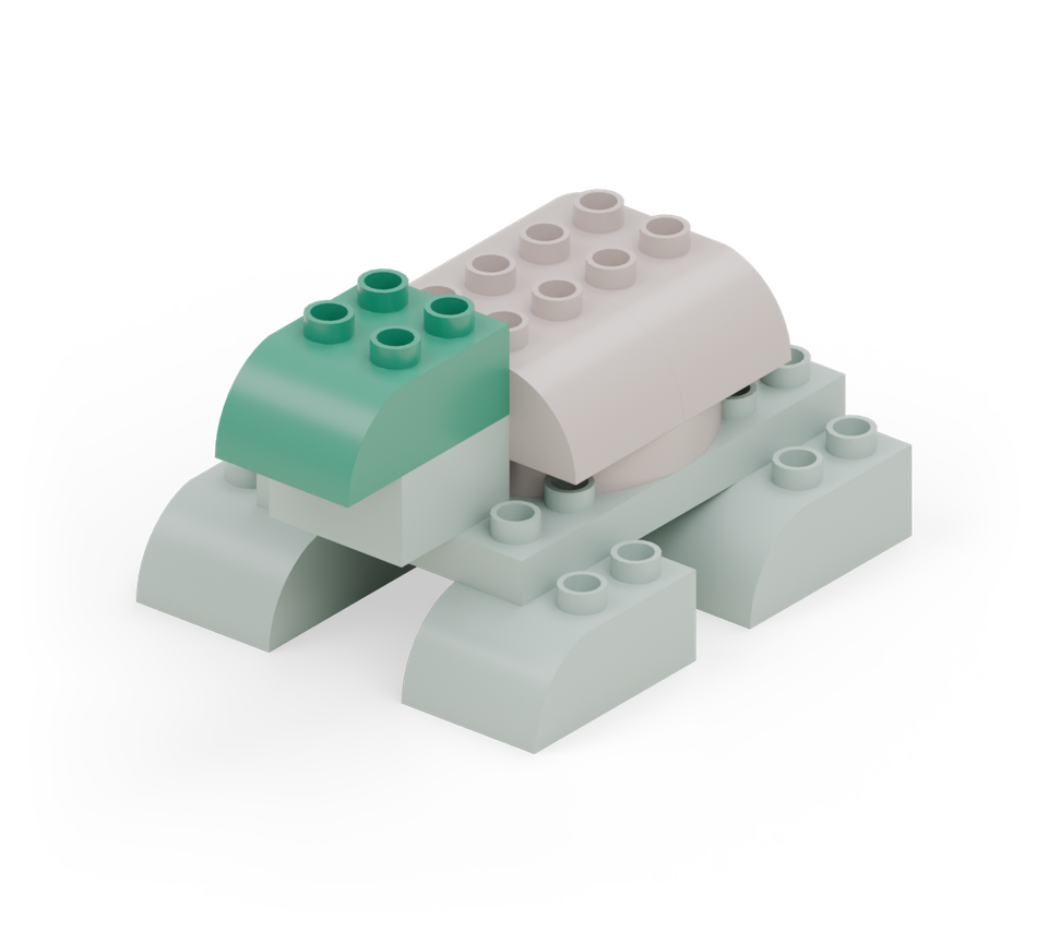 Add a green curve to the neck, with the rounded end projecting forward as the sleepy head. New additions are shown in their original colours; earlier pieces are lighter.