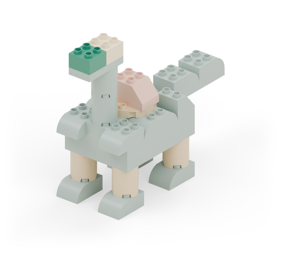 Add a cream square over the neck for the eyes, then a green square in front for the nose. New additions are shown in their original colours; earlier pieces are lighter.