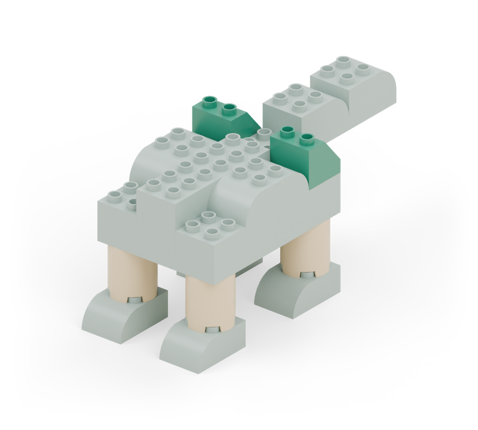 Add green slopes over the back hips, with the low ends pointing toward the tail. New additions are shown in their original colours; earlier pieces are lighter.