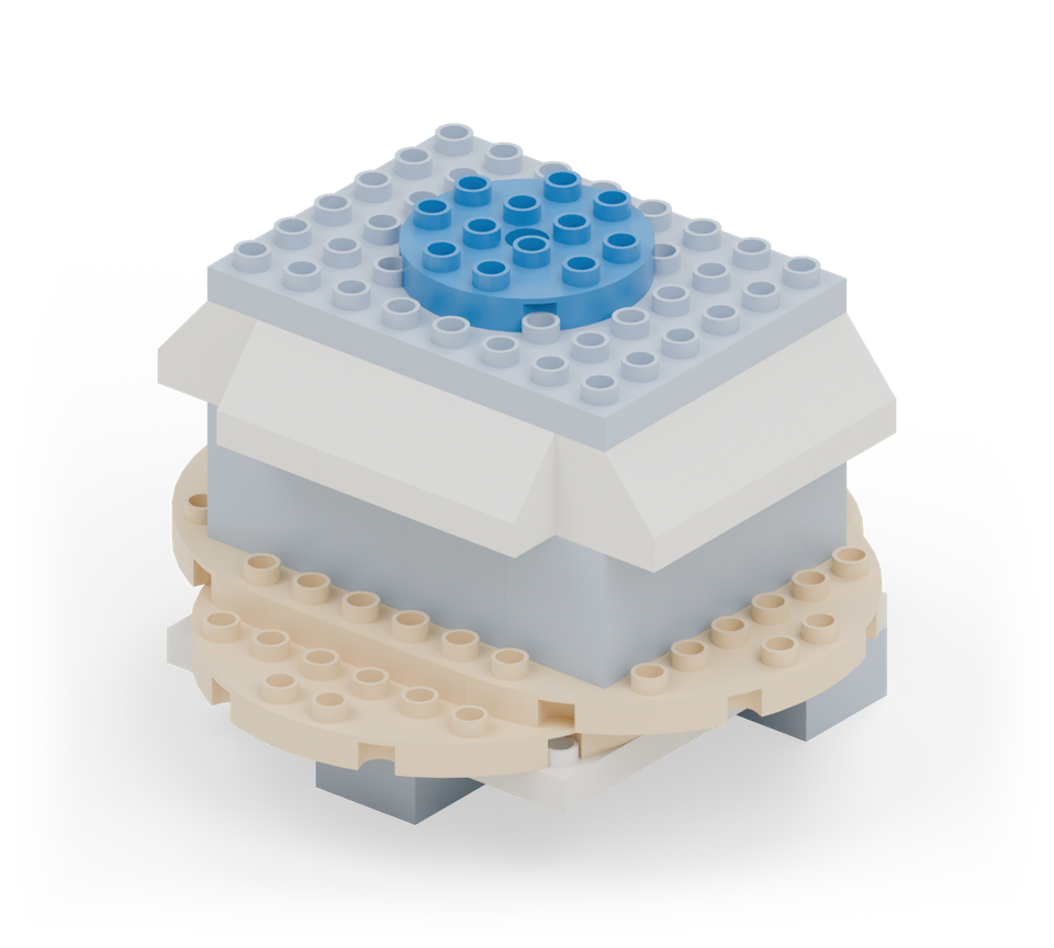Step 15: Join the cover plates with a blue round plate in the middle.