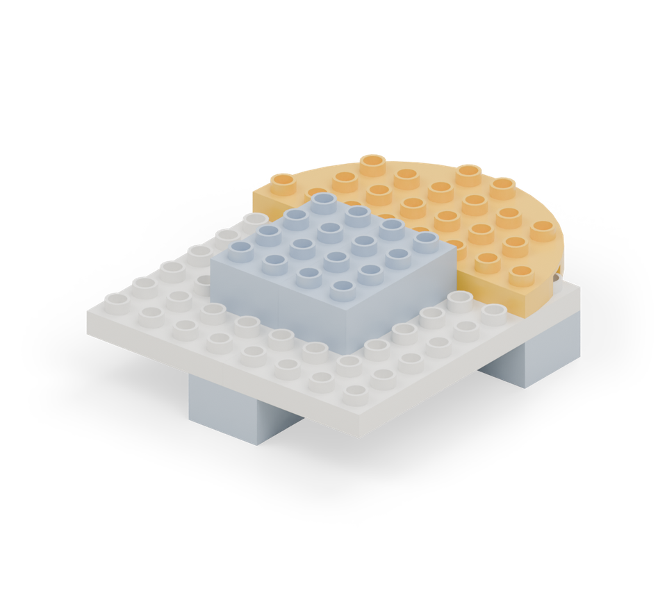Step 4: Centre a green 2 × 6 brick across the body. It projects two columns on each side to make the broad bottom of the head.