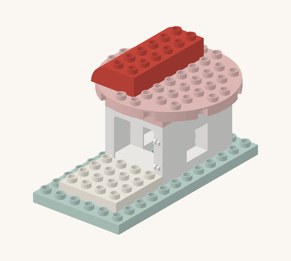 Shape the left half of the cap with three red curves in a row from back to front. Turn their rounded ends outward to the left. New additions are shown in their original colours; earlier pieces are lighter.