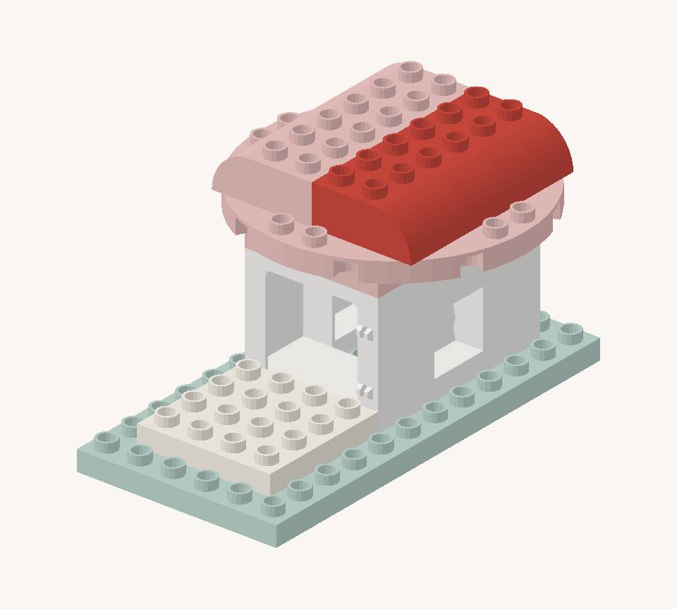 Add three red curves on the right half, pointing their rounded ends outward to the right. The flat sides meet across the middle. New additions are shown in their original colours; earlier pieces are lighter.