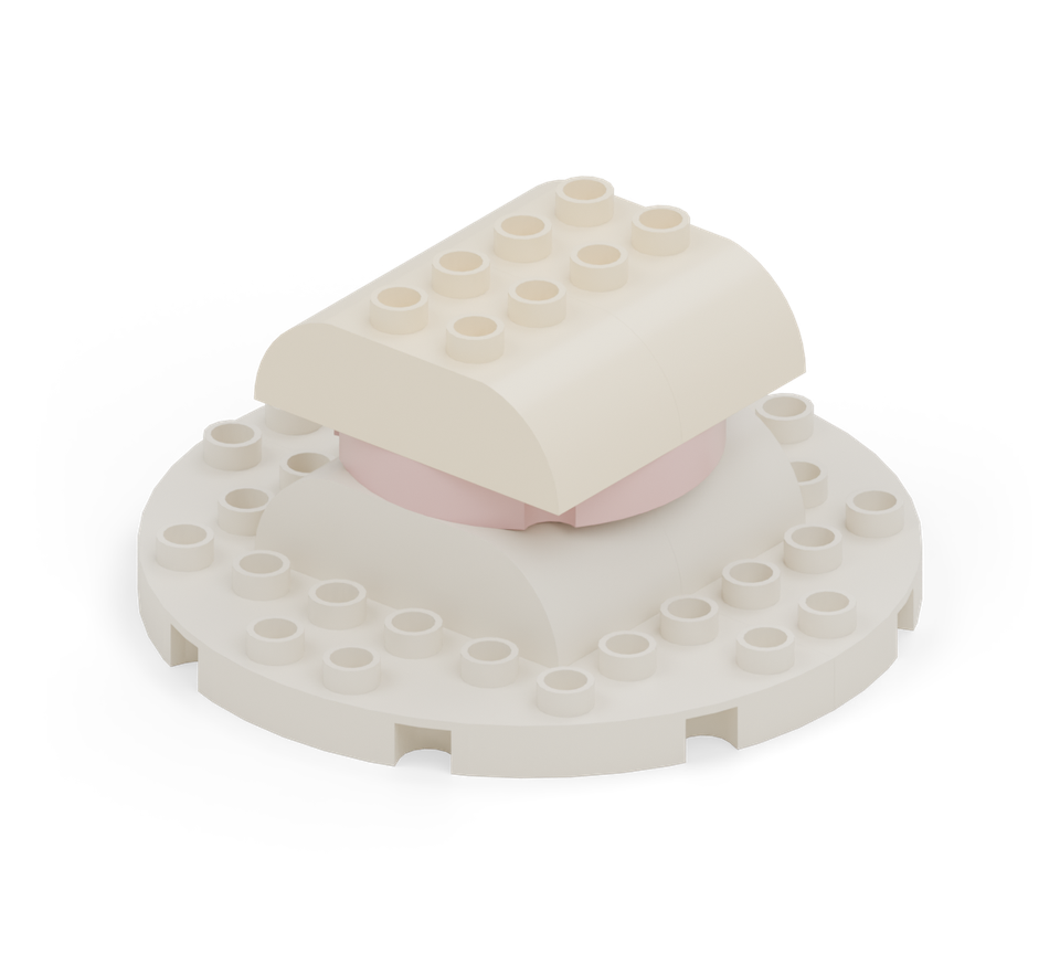 Add a second sponge layer with two more cream double-curved bricks, aligned with the lower pair.