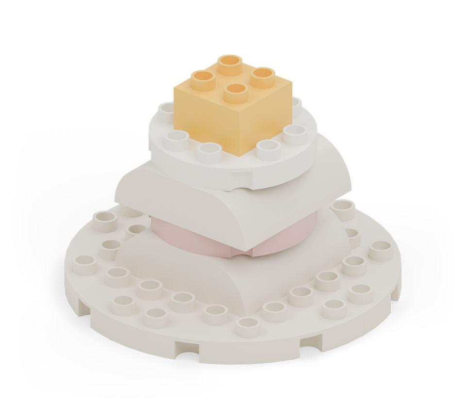 Cover the cake with the white round plate for icing. Centre the yellow square on it as a chunky birthday candle.