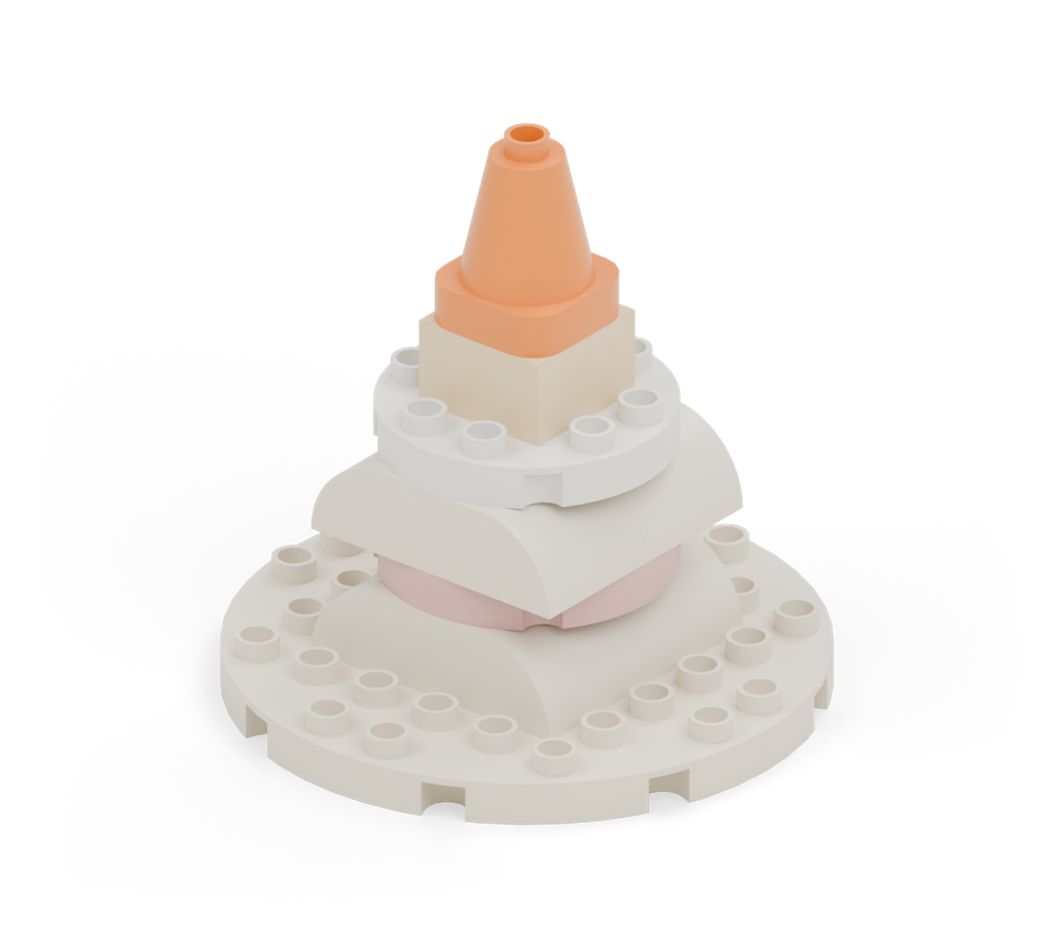 Finish the candle with the orange cone as a pretend flame. Leave its top stud free.