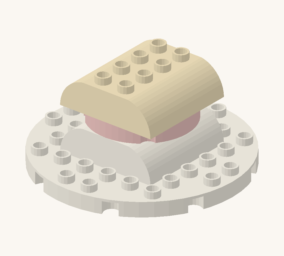 Add a second sponge layer with two more cream double-curved bricks, aligned with the lower pair. New additions are shown in their original colours; earlier pieces are lighter.