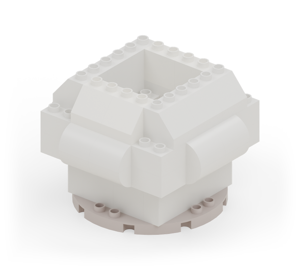 Finish the taper with two white slopes across the back and two across the front. Their high edges face the opening. New additions are shown in their original colours; earlier pieces are lighter.