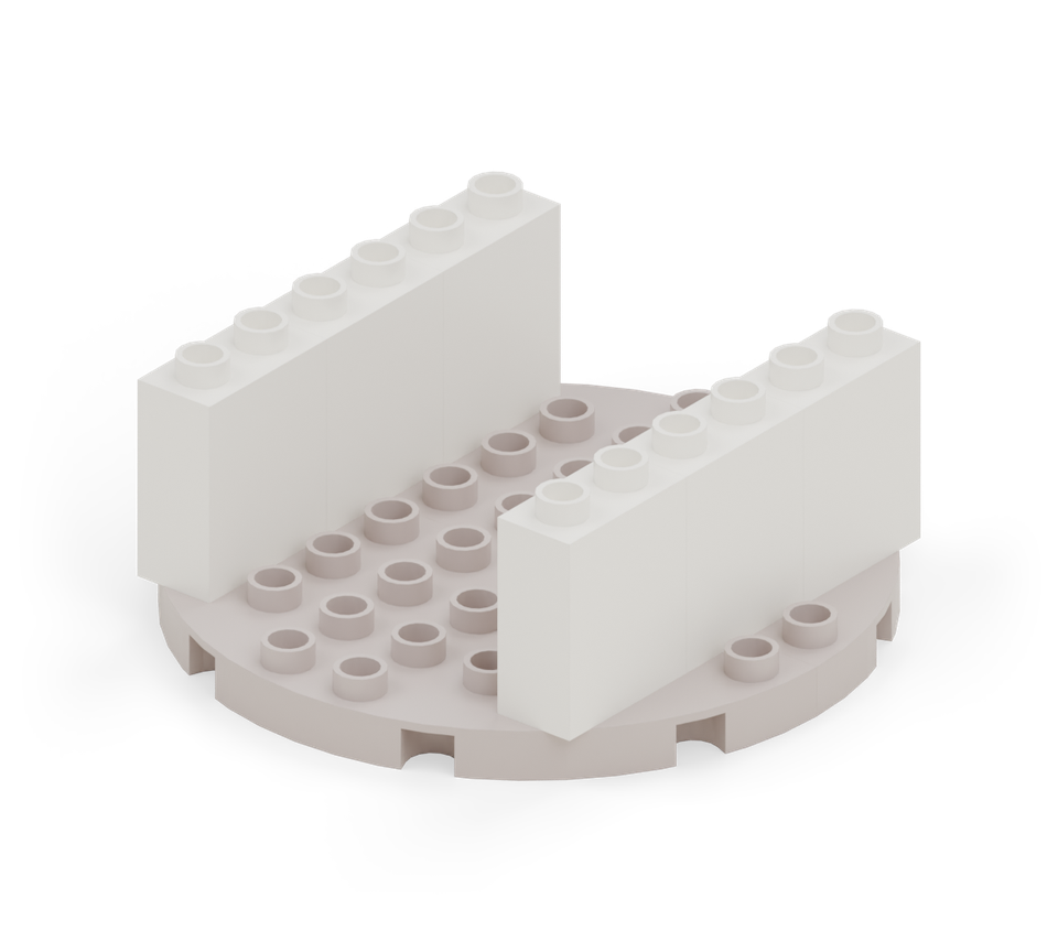 Build three white narrow wall bricks along each side of the nest, one column in from the edge. Start one row from the back. New additions are shown in their original colours; earlier pieces are lighter.