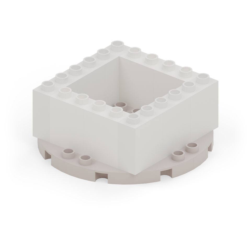 Close the back and front with two white wall bricks at each end, fitting between the side walls. New additions are shown in their original colours; earlier pieces are lighter.