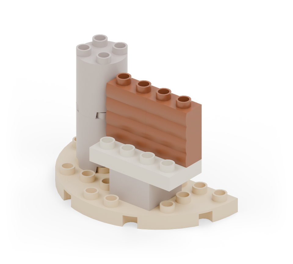 Add two brown log bricks along the back row of the seat for the backrest. The front row stays clear.
