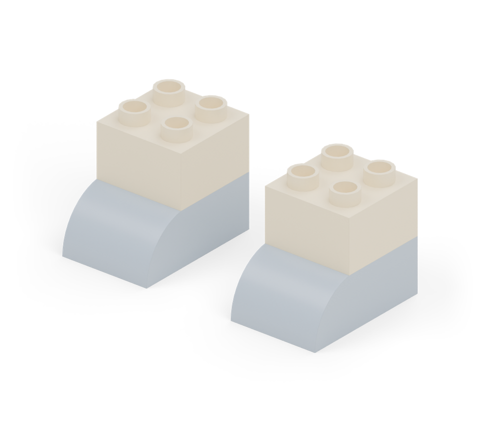 Put a cream square brick on the flat two rows at the back of each foot. New additions are shown in their original colours; earlier pieces are lighter.