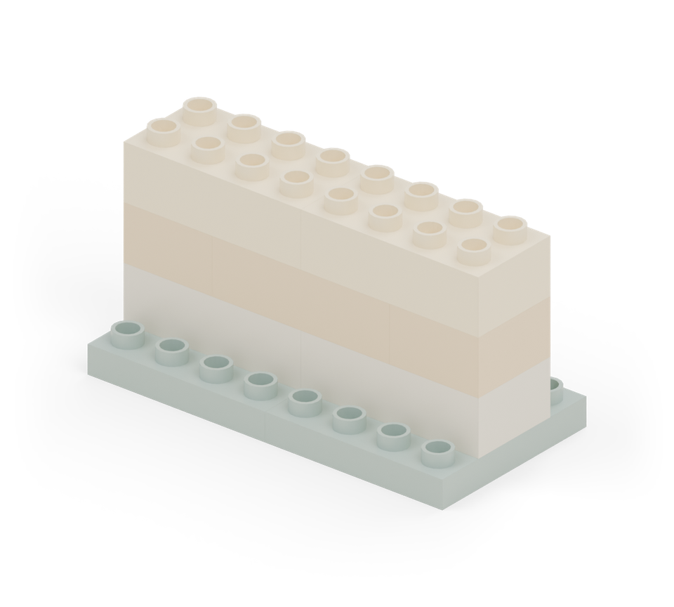 Add two more cream long bricks across the wall, lined up with the bottom cream layer. New additions are shown in their original colours; earlier pieces are lighter.