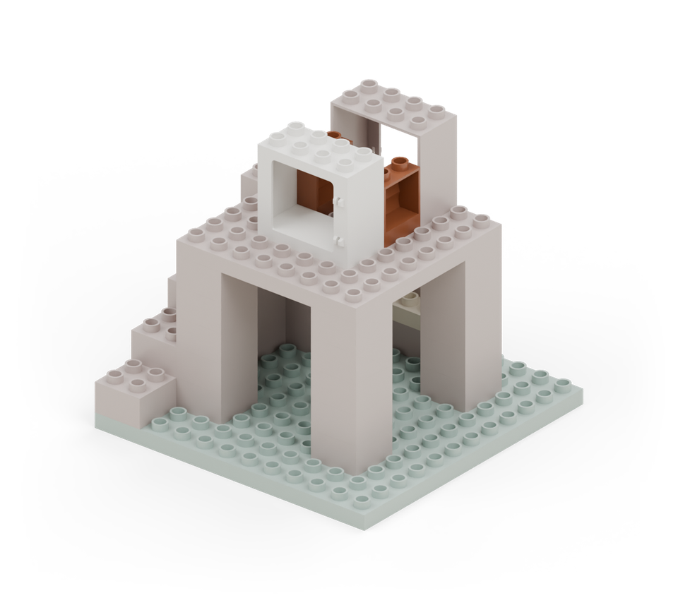 Add a brown log wall along each side of the cabin, between the two frames. The open strip above the log walls is a side window. New additions are shown in their original colours; earlier pieces are lighter.