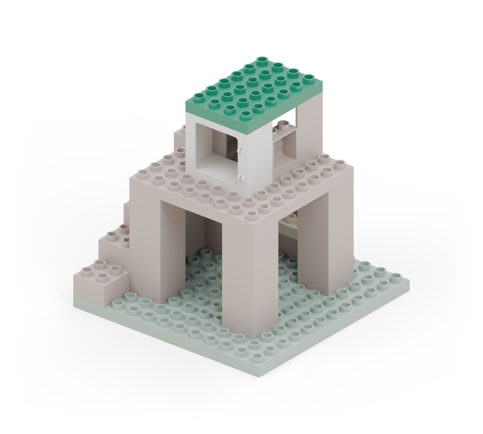 Cover the cabin with a green wide plate. It spans the front and back frames. New additions are shown in their original colours; earlier pieces are lighter.