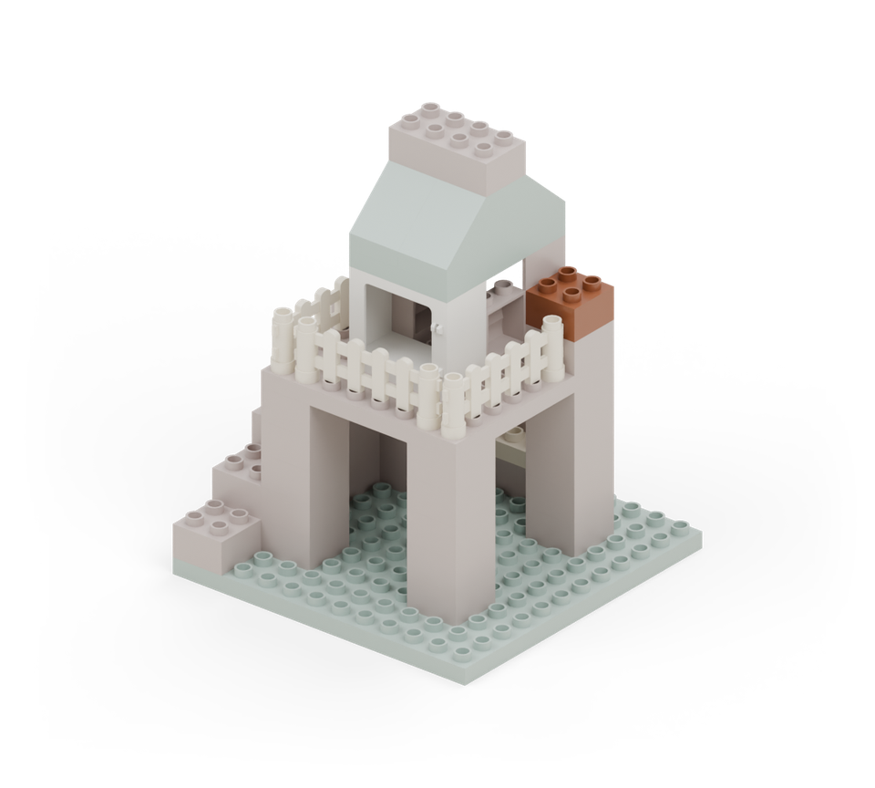 Add another brown square brick to each rear trunk, directly above the last pair. New additions are shown in their original colours; earlier pieces are lighter.
