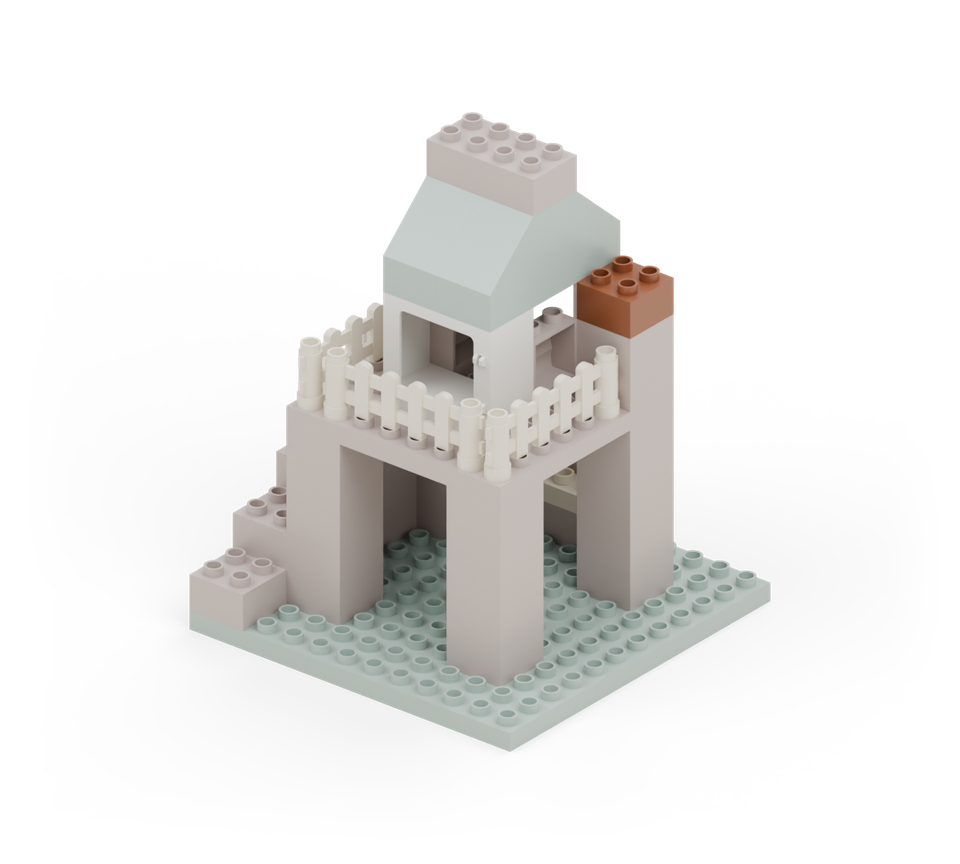 Add one more brown square brick to each rear trunk. Both extensions should now be three square bricks high. New additions are shown in their original colours; earlier pieces are lighter.