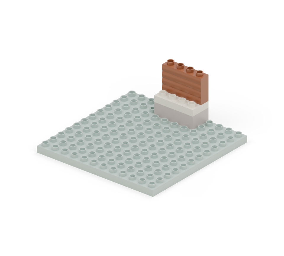 Add two brown log bricks along the back of the bench, leaving the front row as a seat. New additions are shown in their original colours; earlier pieces are lighter.