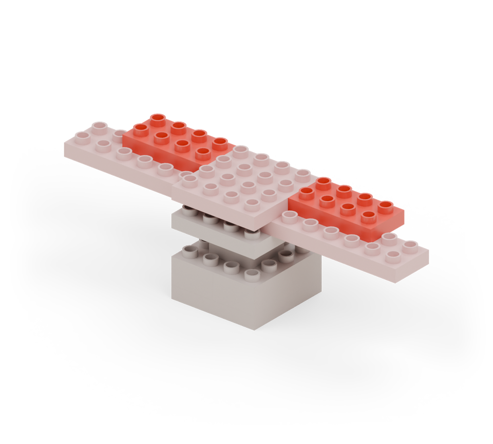 Step 5: Add a red 2 × 4 plate to the inner half of each wing. Their back rows project one row behind the wings.