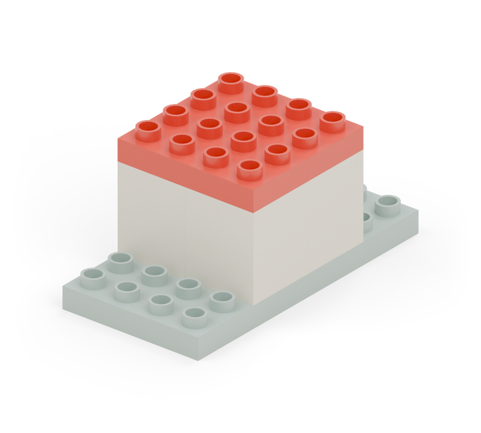 Turn two red small plates across the tower and place them side by side to cover the top.