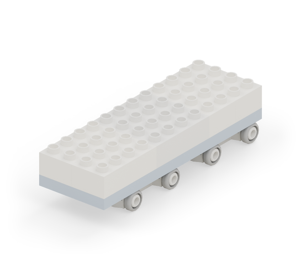 Fill the back and front floor sections with eight white square bricks, two across each row. New additions are shown in their original colours; earlier pieces are lighter.