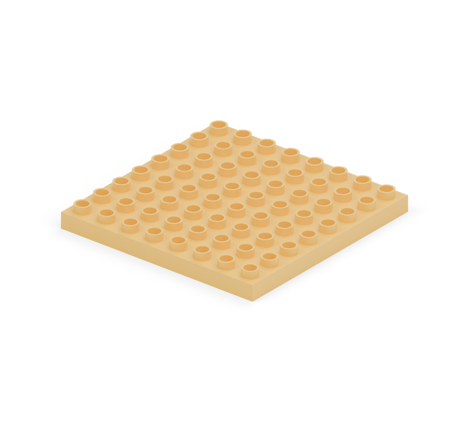 Step 1: Lay two yellow 4 × 8 plates side by side, making an eight-column-wide square.