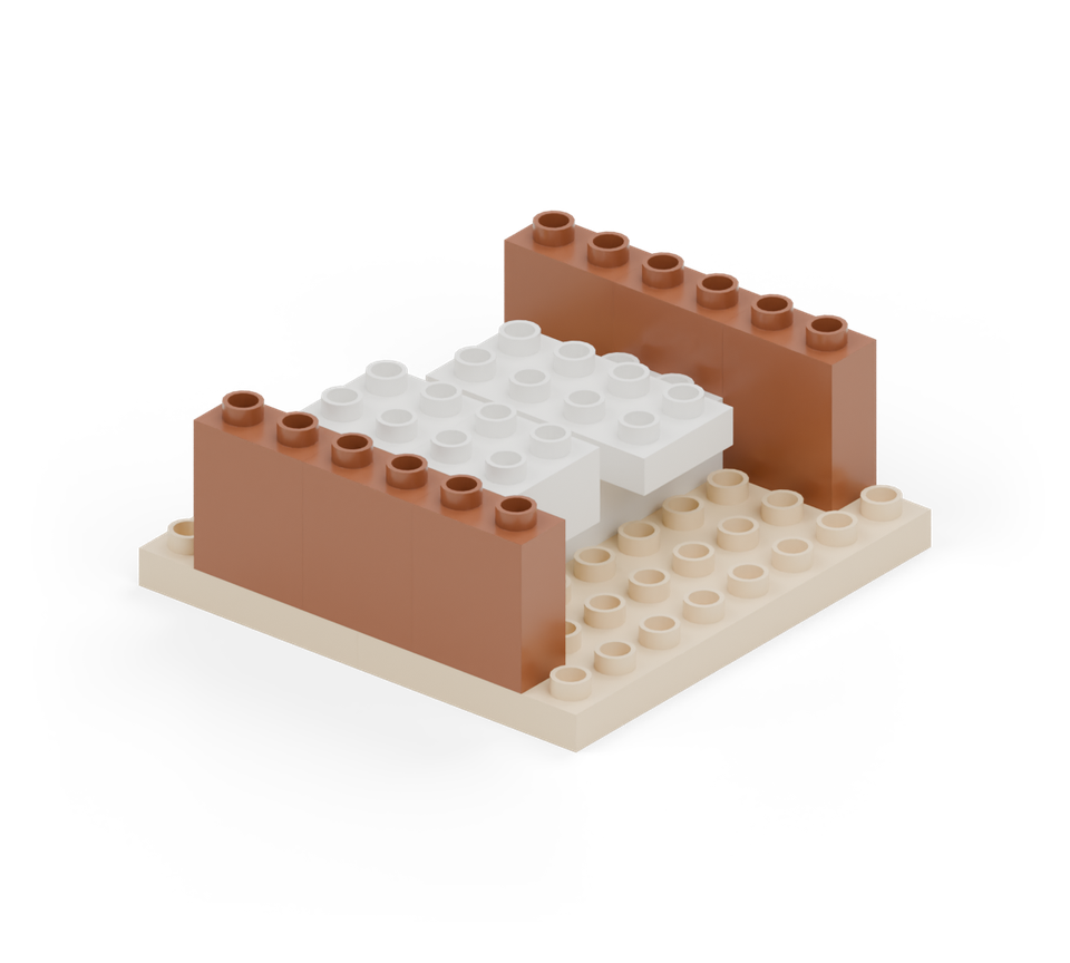 Step 5: Close the back and front with three brown narrow wall bricks across each end, fitting between the side walls.