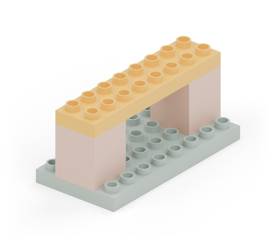 Join the supports with the yellow long plate to make the counter. New additions are shown in their original colours; earlier pieces are lighter.