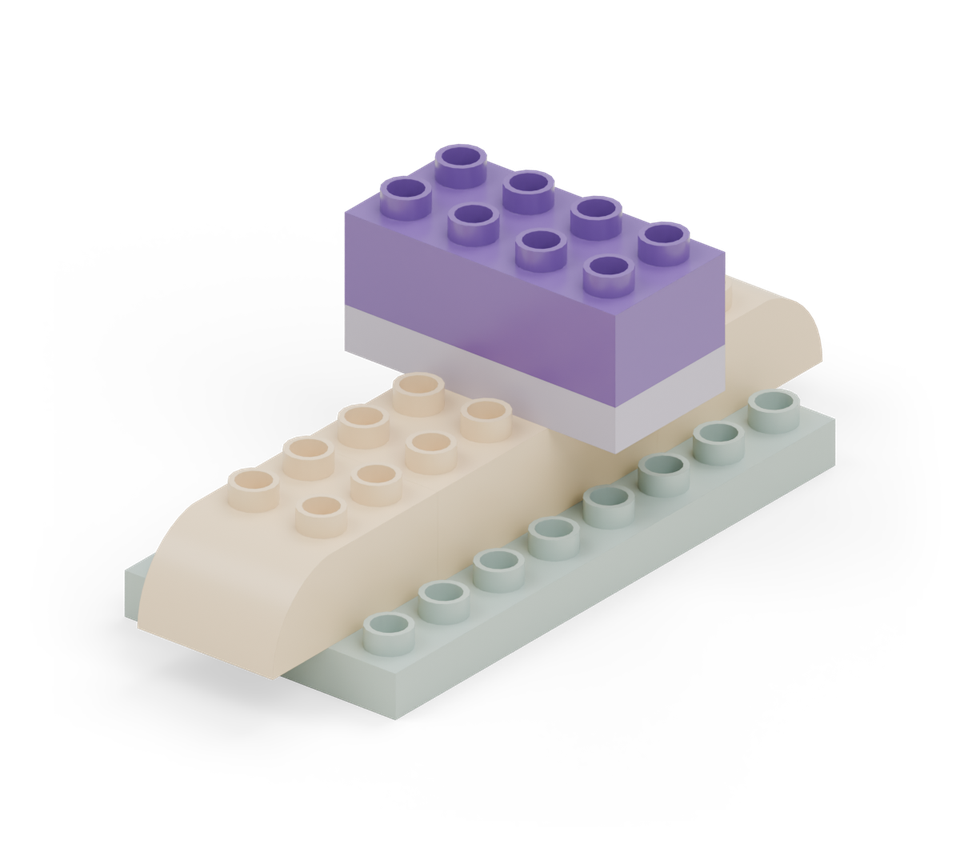 Start the shell with a purple long brick across that plate.