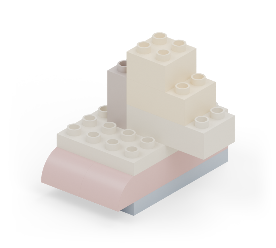 Taper that sail with a cream medium brick across the layer below, then a cream square. Keep both layers against the mast.