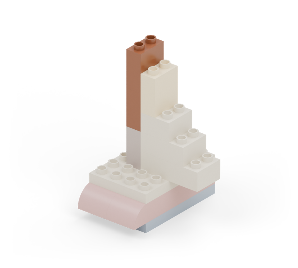Extend the mast with two more brown wall bricks, one above the other. Finish the tall sail with a cream wall brick beside the mast, above the cream square.