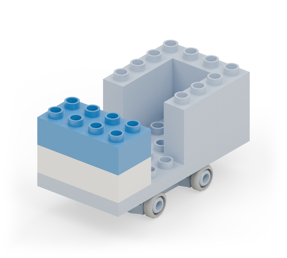 Make the cab at the front with a white long brick across the floor, then a blue long brick directly above it for the windscreen.