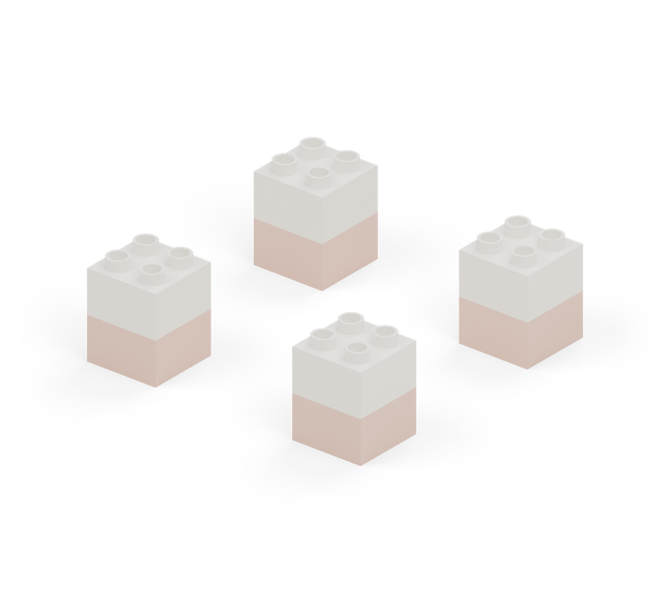Step 2: Put a white square brick on each orange foot.