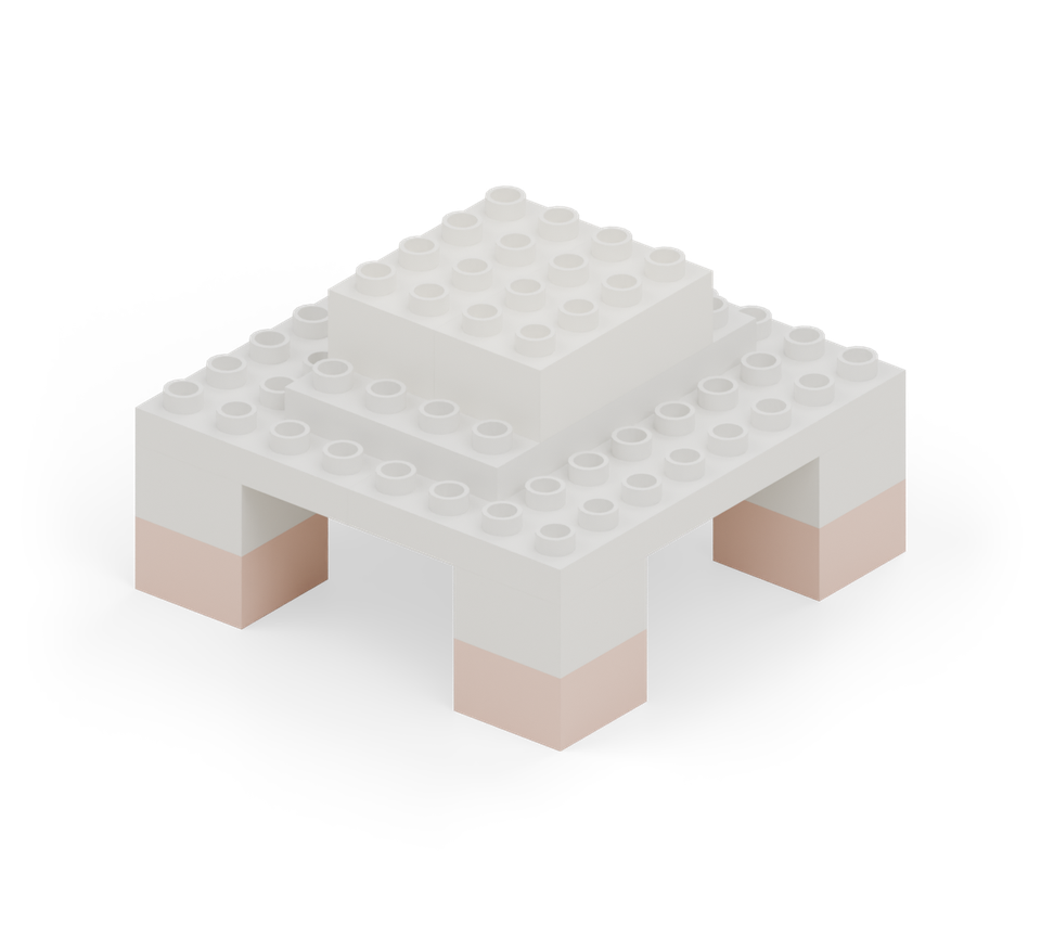 Step 5: Put two white 2 × 4 bricks side by side in the middle of the white plate. Leave one white row clear at the front and back.