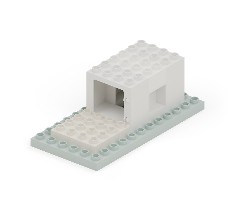 Place two white squares above the side walls, side by side. Their tops now line up with the window frames.