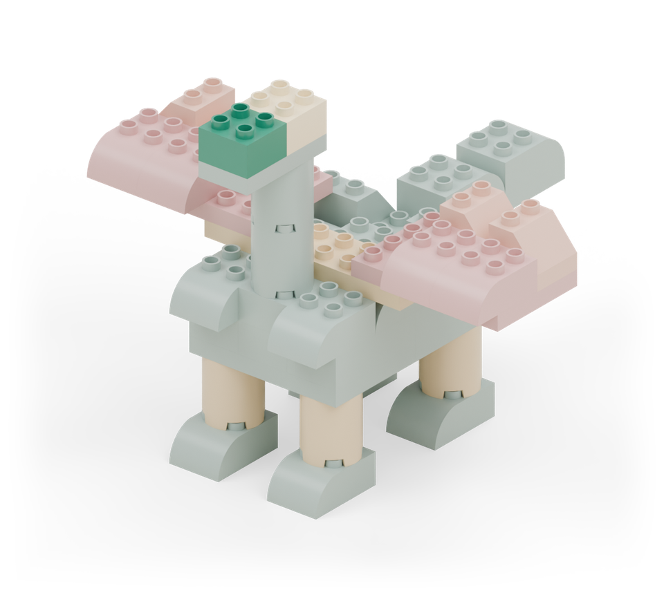 Add a cream square over the neck for the eyes, then a green square in front for the nose. New additions are shown in their original colours; earlier pieces are lighter.