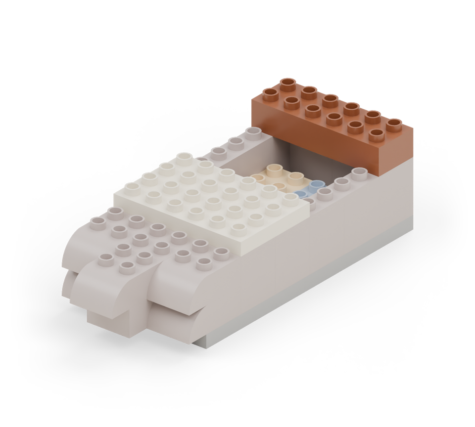 Step 10: Put a brown 2 × 6 brick across the back two rows, resting on the back wall and both side walls.