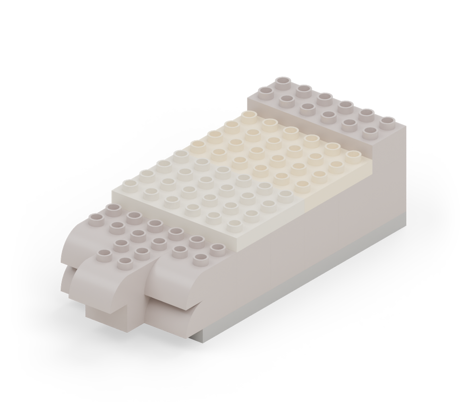 Step 11: Close the rear hold with the second cream 4 × 6 plate, laid across the side walls. Start it just in front of the stern ledge. Its front edge meets the fixed deck.