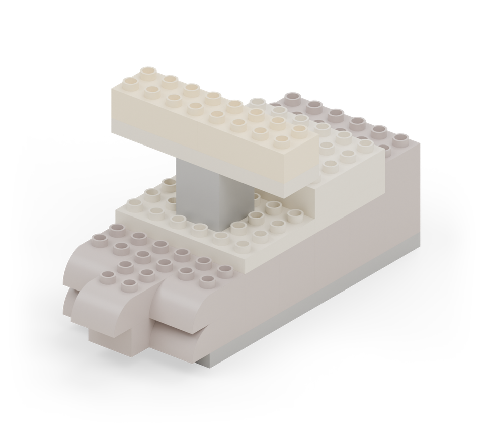 Step 15: Cover the sail plate with two cream 2 × 4 bricks turned across the ship, end to end.