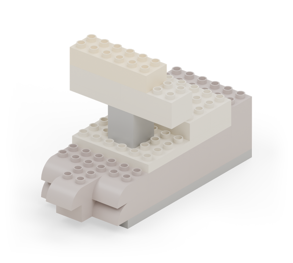 Step 16: Put a cream 2 × 6 brick across the sail, lining up its left edge with the row below. Leave two columns visible at the right.