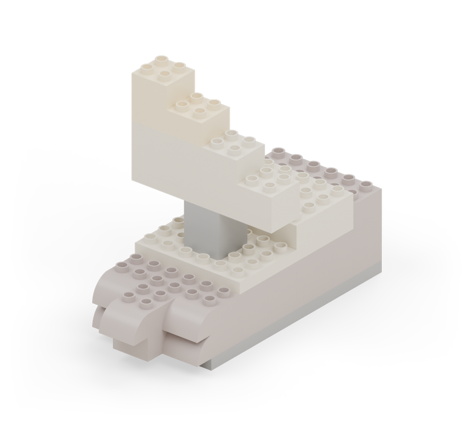 Step 17: Add a cream 2 × 4 brick, then a cream square above it, both lined up with the left edge. Each row leaves two more columns clear on the right, making a triangular sail.
