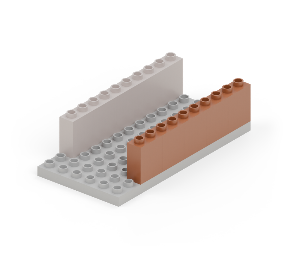 Step 3: Build the matching right side with five more brown wall bricks on the opposite outside column.