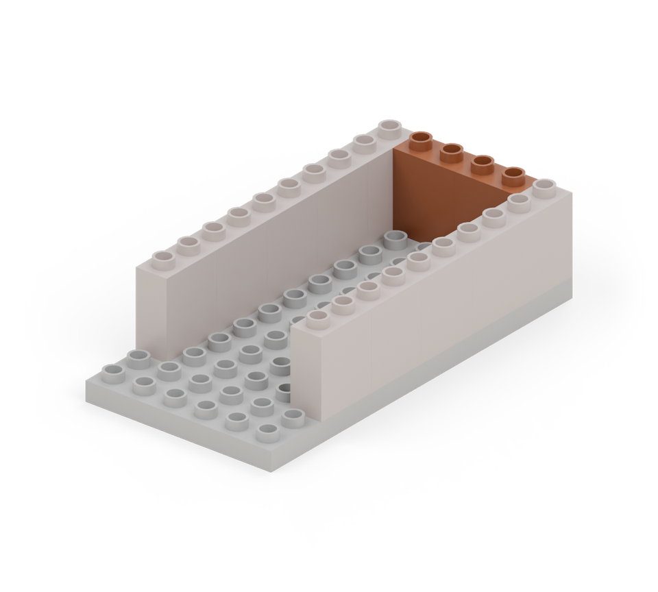 Step 4: Close the back between the sides with two brown wall bricks turned across the four-column gap.