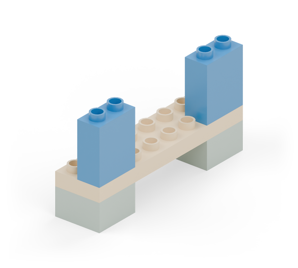 At each end of the seat, add a blue wall brick along the back row of studs. New additions are shown in their original colours; earlier pieces are lighter.