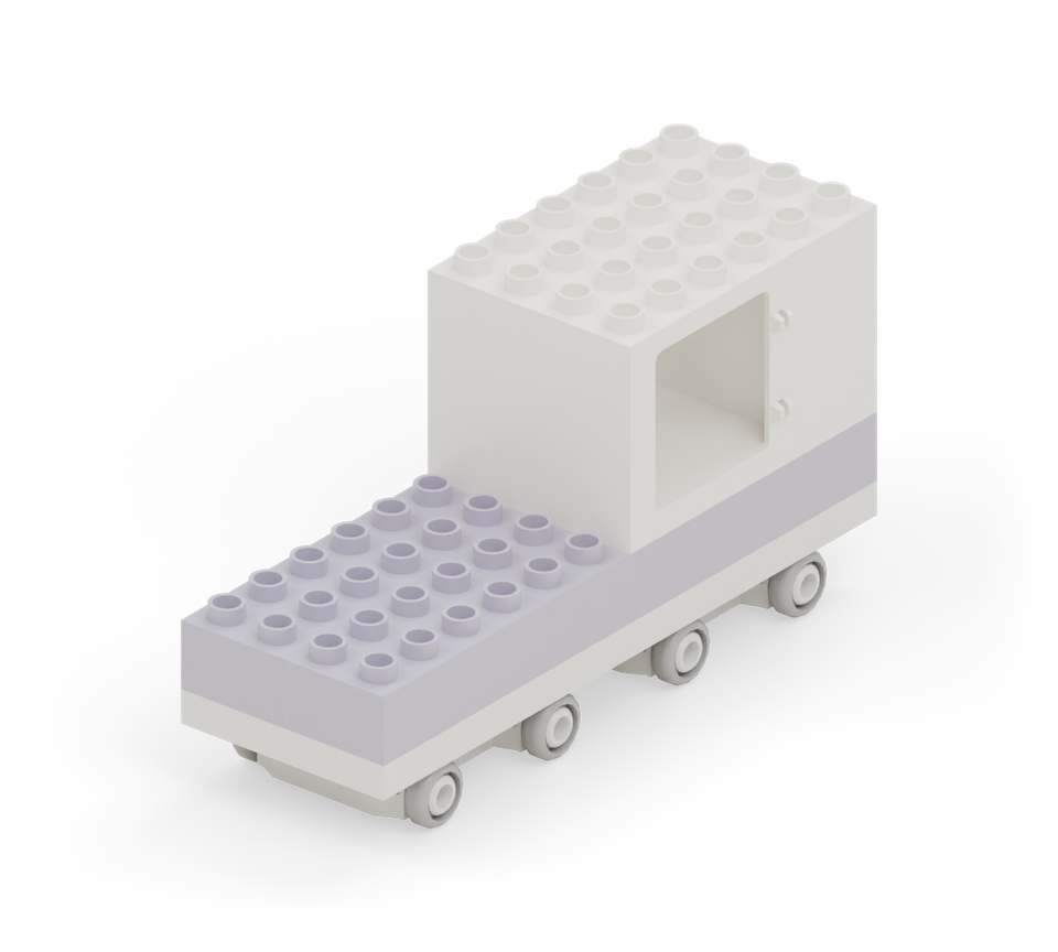 Stand a white window frame across the back, with its hinge details facing backward. Put another along each side immediately in front of the rear frame, with both openings and hinges facing outward. New additions are shown in their original colours; earlier pieces are lighter.