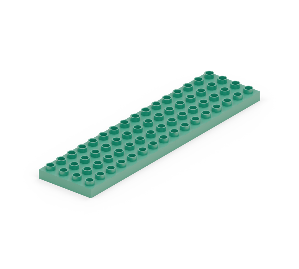 Step 1: Lay two green 4 × 8 plates end to end, making a long narrow floor.
