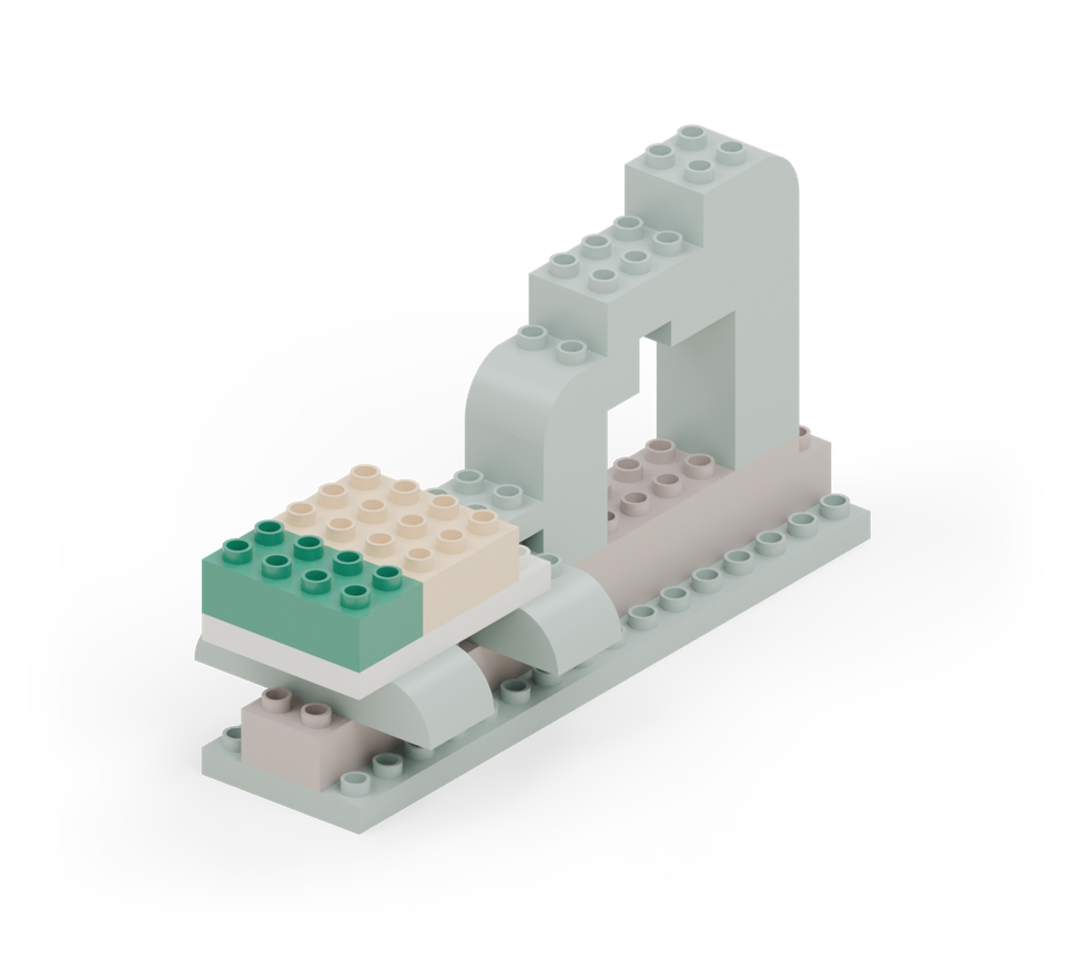Step 10: Put a green 2 × 4 brick across the front two rows of the body plate.