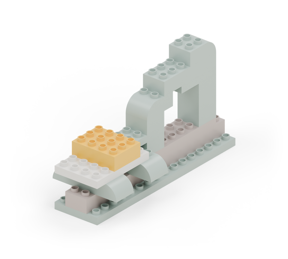 Step 9: Put two yellow 2 × 3 bricks side by side on the body floor, starting one row in from its back edge. They fit just in front of the tail connection.
